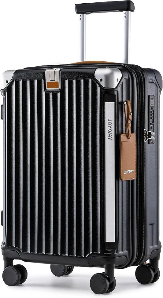 Joyway Carry On Luggage, Expandable Suitcase with Smart Cup Holder and USB Port, 20 IN Hardside Checked with TSA Lock Spinner Double Wheels, Black by Joyway