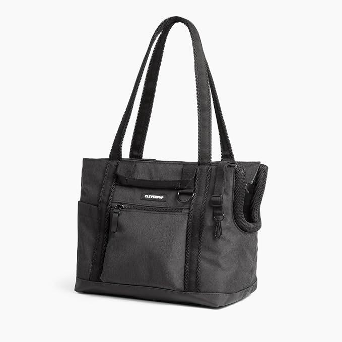 Cleverpup Transit Tote Dog Carrier for Small Dogs Under 8 lbs, 16x11x8 Soft-Sided 4-Pc Set with Waterproof Base, Plush Insert, Food Pouch, Mesh Head Opening - Small Graphite - Image 9