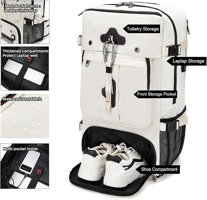 Backpack for Traveling On Airplane,Expandable Carry On Laptop Backpack for Men and Women,Outdoor Travel Bag,White - Image 2
