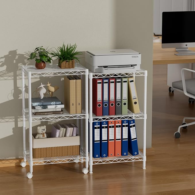 Golpart Small 3 Tier Shelves Storage Wire Shelving Unit Metal Shelf Adjustable Organizers Storage Shelving with Wheels for Bathroom Laundry Room Kitchen Pantry11.7”D x 17.7”W x 30.7”H White - Image 9