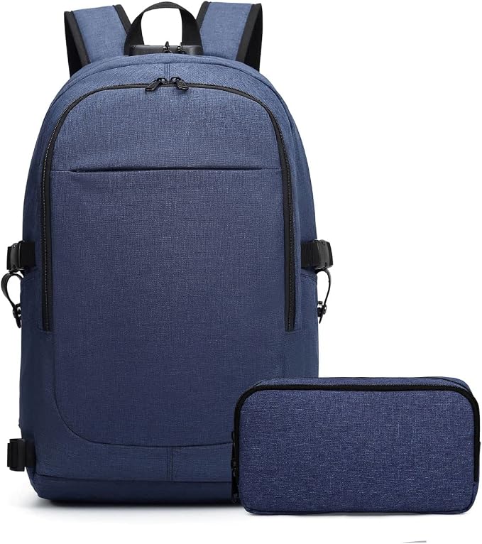 Varietyathletics 19" Laptop Backpack and Organizer Case Set USB Headset Port Anti-Theft Waterproof Travel Work College (Navy) by VarietyAthletics