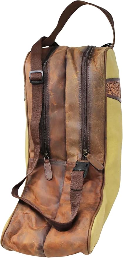 CHALLENGER Western Waxed Canvas Leather Travel Carry Storage Boot Bag Waterproof 30SK02 - Image 2