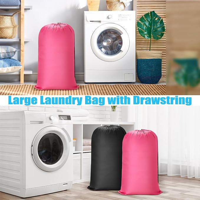Nuogo 20 Pcs Laundry Bag Washable Travel Laundry Bags with Drawstring Lock Closure Large Heavy Duty for Camping Tent Blankets Dirty Clothes Yarn Fabric Storage, 38 x 24 Inches(Black, Pink) - Image 3