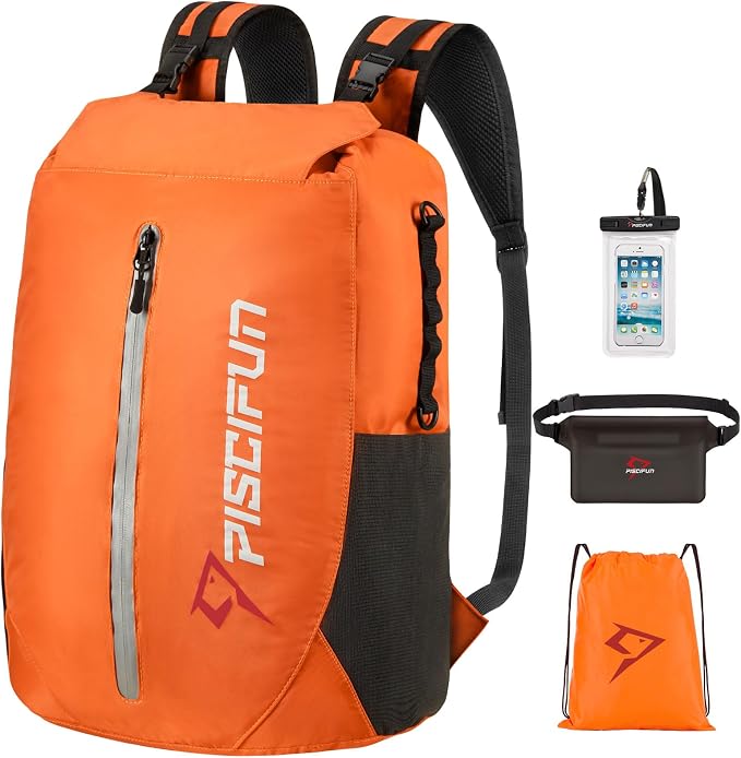 Piscifun Dry Bag Waterproof, Lightweight Dry Backpack Roll-Top Sealed with Waist Pouch and Phone Case Keeps Gear Dry Inside for Kayaking, Boating by Piscifun