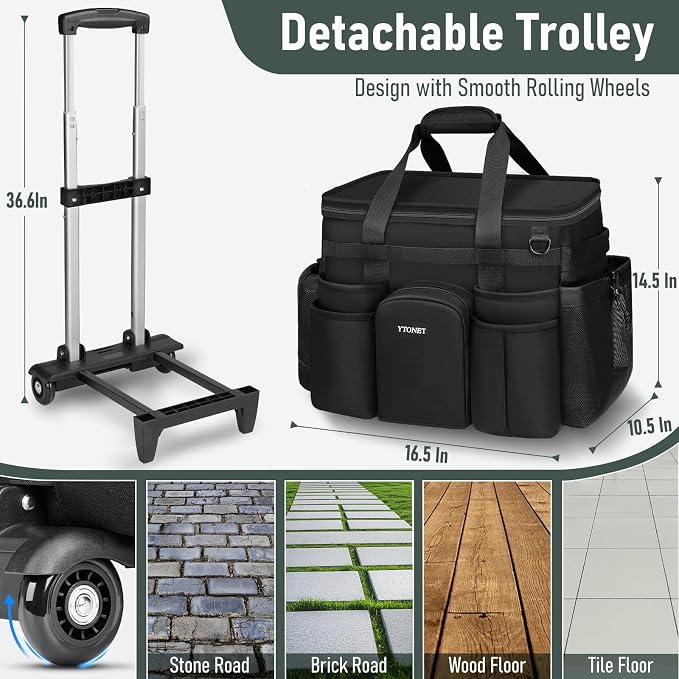 Ytonet XXL Cleaning Caddy with Wheels, Large Rolling Cleaning Caddy Bag with Detachable Trolley for Housekeepers, Water Resistant Cleaner Supplies Organizer with Wheels for Kitchen, Tool Organizer - Image 3