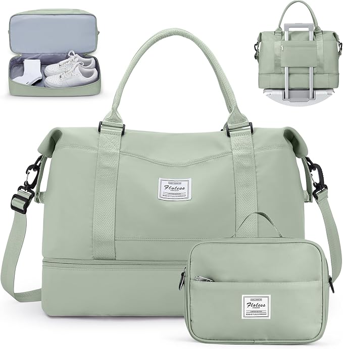 Travel Duffel Bag with Shoes Compartment,Weekender Bags for Women Travel | Overnight Carry-On Bag with Toiletry Bag, For Spirit Airlines 18x14x8 Personal Item Bag by HYC00