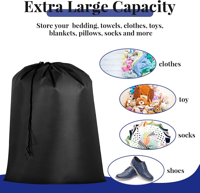 Woanger 12 Pack 28 x 45 Inch Extra Large Laundry Bags Bulk, Black | Washable Travel Laundry Bag with Drawstring Closure Large Dirty Clothes Organizer for College Dorm Home Hotel Camping - Image 4