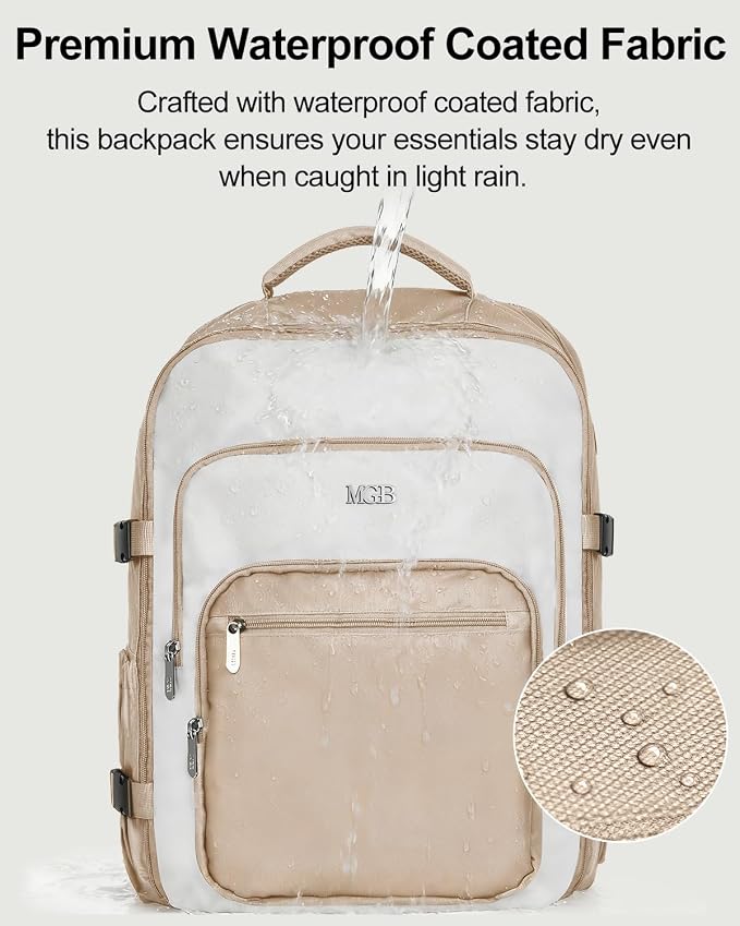 Travel Backpack for Women & Men, Carry On Personal Item Bag Flight Approved, Large Waterproof Laptop Backpack for Travel, Overnight, College & Commuting Beige-White - Image 4