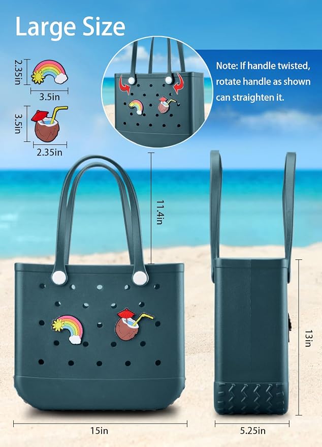 Baonat Beach Bag Rubber Tote Bag - Waterproof Travel Bag for Women Washable Tote Bag Handbag for Sports Beach Market Pool - Image 4