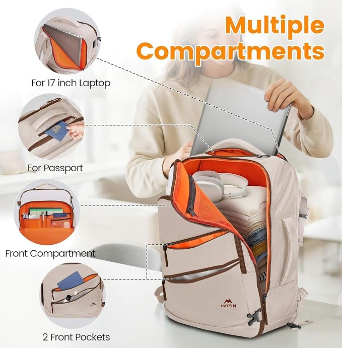 MATEIN Personal Item Travel Backpack, Carry on Bag with Electronics Case | Airplane Approved, Overnight Backpack for Women, Fits 17 inch Laptop Compartment, Water Resistant, Travelling Essential - Image 6