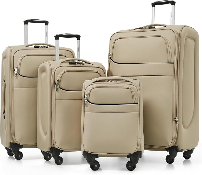 Merax Softside Luggage Set 4 Piece,18/22/26/30 Expand Suitcase,Khaki | Lightweight Travel Suitcase with Wheels, Luggage with TSA Lock, Suitcase,Carry On Checked Luggage Set by Merax