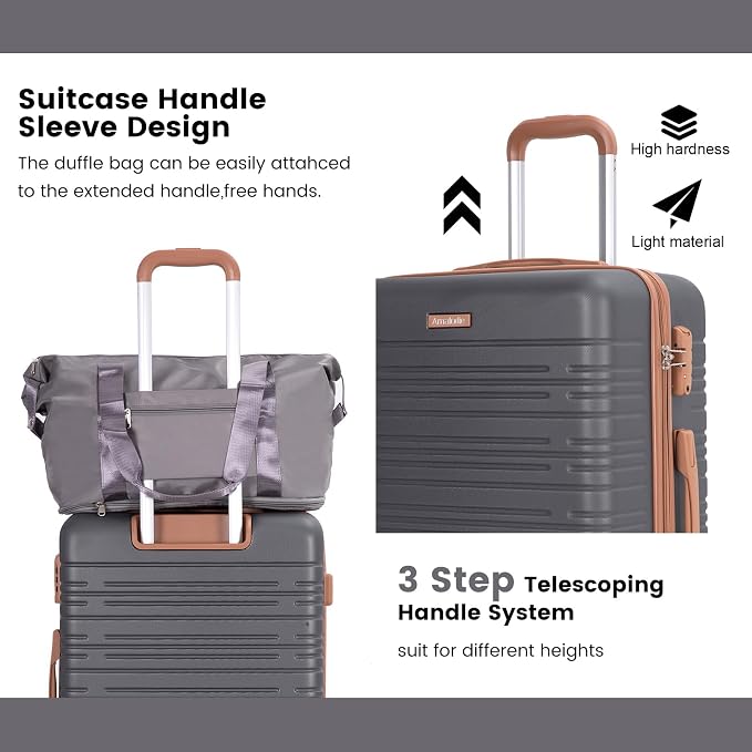 Amalodie Luggage Sets 5 Piece,Suitcases with Double Spinner Wheels,Hardcase 3 set Luggage with TSA Lock and Waterproof Travel Duffle Bag - Image 4