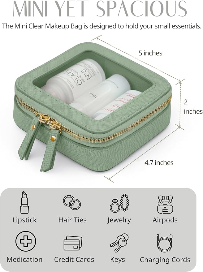 Popvibe Clear Makeup Case Toiletry Bag Travel Medium Clear Cosmetic Bag with Zipper, Make Up Bag Organizer Traveling TSA Approved Transparent Bag Car for Essentials, Mini & Medium, Sage Green - Image 6