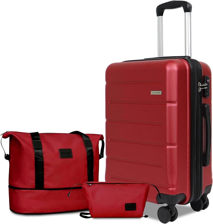 3-Piece Luggage Set with Carry On Luggage Set 22x14x9 Airline Approved, ABS Hardside Suitcase with 8 Spinner Wheels & TSA Lock, Expandable Suitcase for Men & Women (20/TB/DB Red) by VoytraLuggageSuitcase