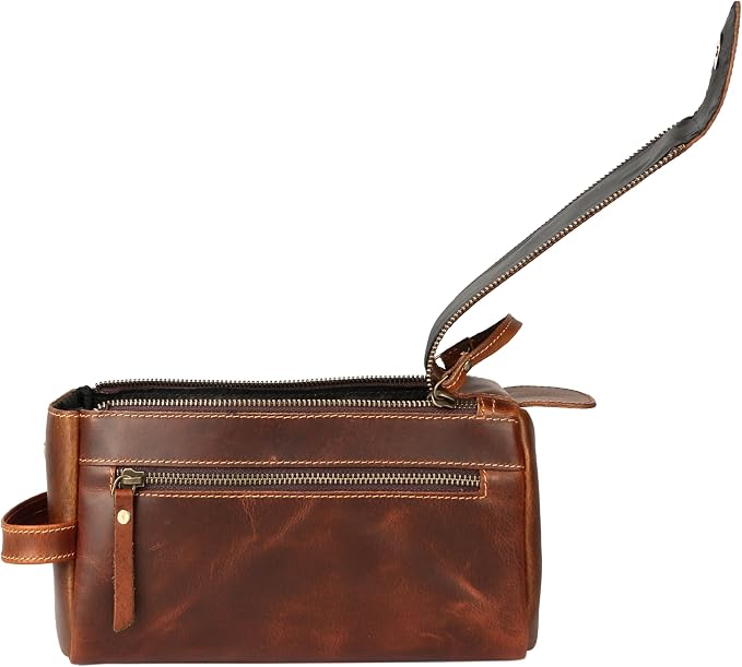 KomalC Premium Buffalo Leather Toiletry Bag for Men & Women With Water resistant Lining, Grooming Travel Pouch, Unisex Wash Bag for Toiletries, Gifts for Men and Women - Image 3