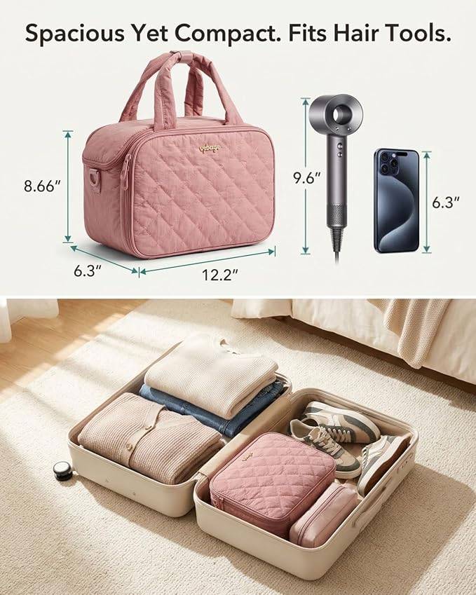 VPBAGE Large Quilted Toiletry Bag for Women, Puffy Travel Makeup Organizer with Removable Divider & Shoulder Strap, Waterproof Standing Cosmetic Case for Full-Size Toiletries, Gym, Vacation - Image 5