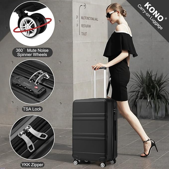 Kono 28 Inch Luggage Expandable Suitcase with Spinner Wheels TSA Lock | Lightweight PC+ABS Hardside Large Checked Luggage Durable Rolling Suitcase Black - Image 4