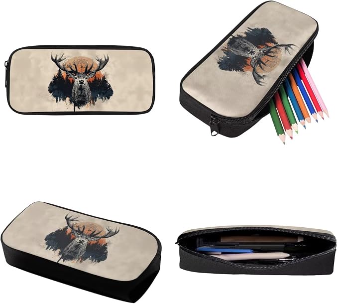 Vintage Deer Forest Print Durable Backpack Set for Boys and Girls, Large Lightweight Schoolbag Set with Lunch Bag Pen Bag, Suitable for Elementary and Middle School Students, Beige - Image 7