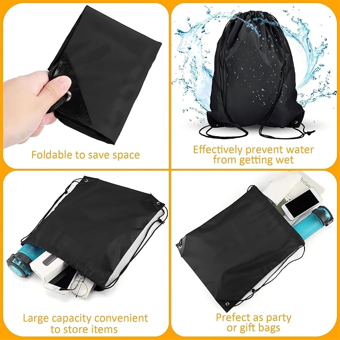 Shappy 60 Pieces Drawstring Backpack Bags Sports Drawstring Bags Bulk Nylon Cinch Bag for Gym Yoga Women Men Sports Outdoor(Black) - Image 5
