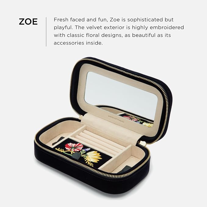WOLF Zoe Travel Zip Case, Indigo - Three Ring Rolls, Medium Compartment with Cover, Two Small Compartments & Mirror - Anti-Tarnish LusterLoc Lining - Image 2