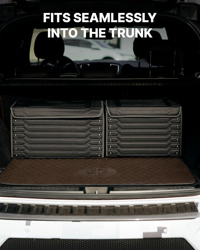 Owleys Trunk Storage 17.7" Collapsible Crate For Groceries, Tools & Travel Gear - Eco-Leather Car Organizer With Magnetic Lid - Practical Birthday Gift For Men (Highway 17) - Image 7
