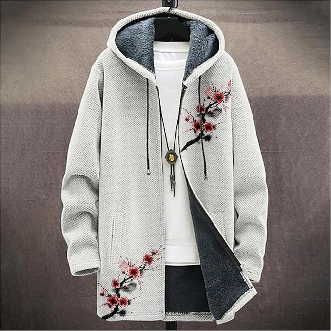 Full Zip Hoodies for Men Long Fleece Lined Knitted Hoodies with Pockets Fashion Coat Warm Cardigan for 2024