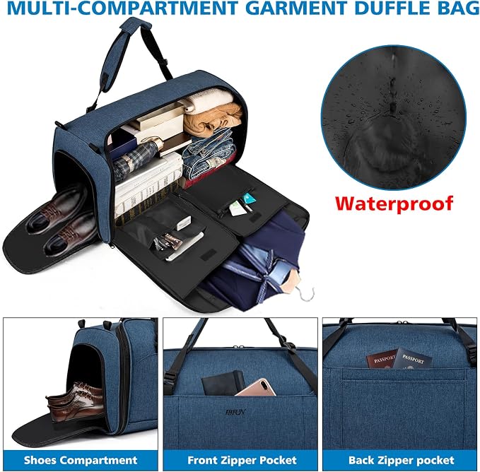 Convertible Garment Bags for Travel - Carry on Garment Duffle Bag with Backpack Straps for Men Women, 4 in 1 Large Travel Duffel Bags with Shoes Compartment Hanging Suit Dress Weekender Bag 3pcs Set - Image 2