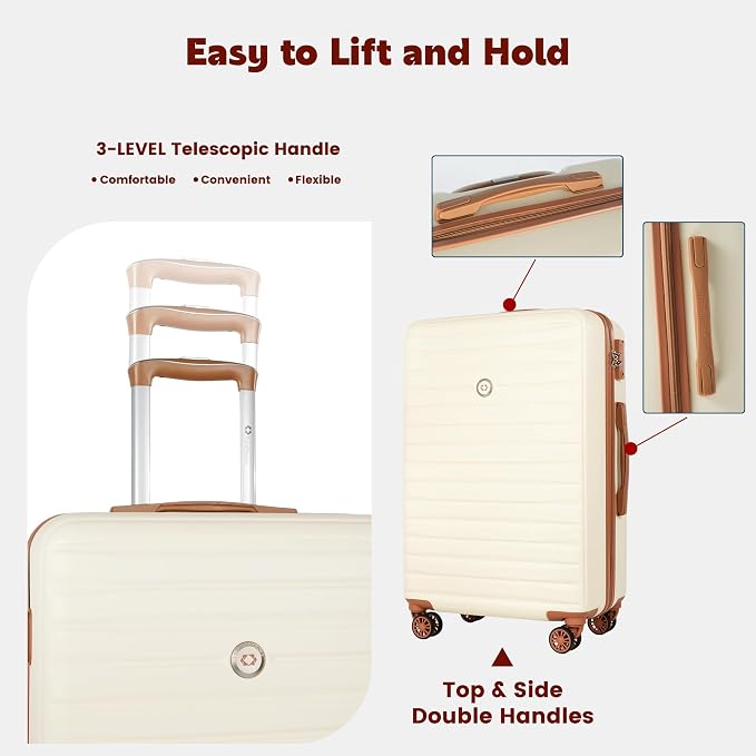 Travelhouse 10-Piece Hardshell Luggage Set with Spinner Wheels & TSA Lock | Lightweight ABS+PC hardside set includes 16", 20", 24", 28" suitcases + cosmetic case + duffel bag + packing cubes - Image 5