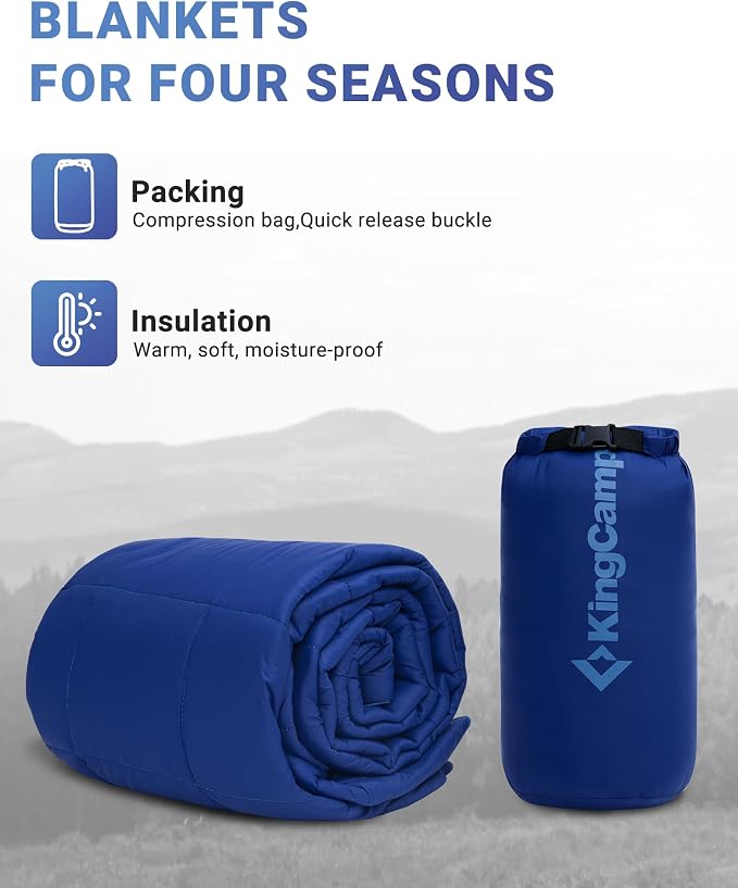 KingCamp Ultralight Camping Blanket, Packable Down Alternative Puffy Wearable Blankets Weatherproof Warm Package Quilt with Snap Buttons for Outdoor Hiking Travel Picnic Stadium (69" L x 53" W, Navy) - Image 7