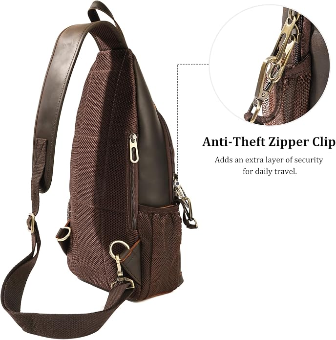 Polare Full Grain Cowhide Anti Theft Chest Shoulder Bag Vintage Sling Crossbody Casual Daypack - Image 4