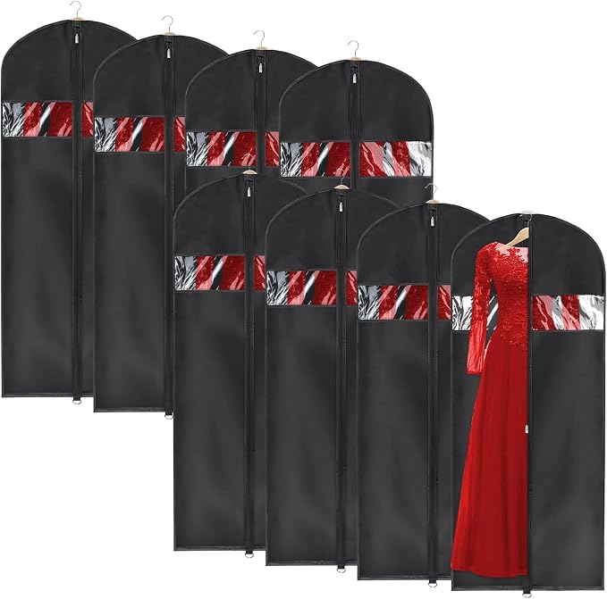 Univivi Garment Bag 60 inch Lightweight Suit Bags for Closet Storage, 8 Pack Garment Bag for Dresses Long with Zipper and Eye-Hole Carry Handles for Folding for Tuxedos Coats Dresses, Black by Univivi
