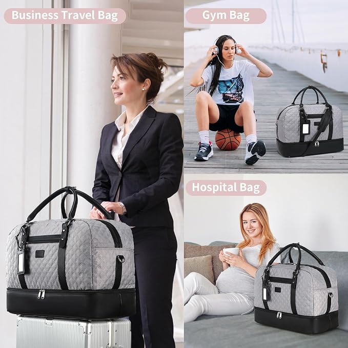 Wogarl 4PCS Weekender Bags for Women Large Overnight Weekend Travel Duffel Carry on Shoulder with Shoe Compartment Canvas Toiletry Bag for Travel Business Gym - Image 7