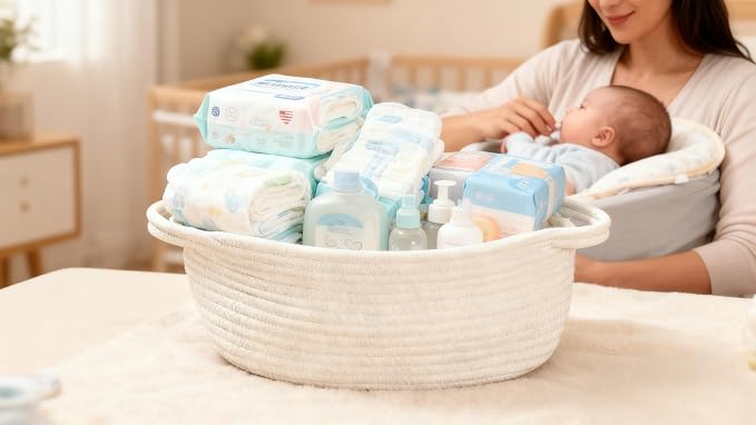 CREVENT Storage Basket for Baby Stuffs, Gift Baskets for Birthday Baby Shower , including a Gift bag with Ribbon - Image 3