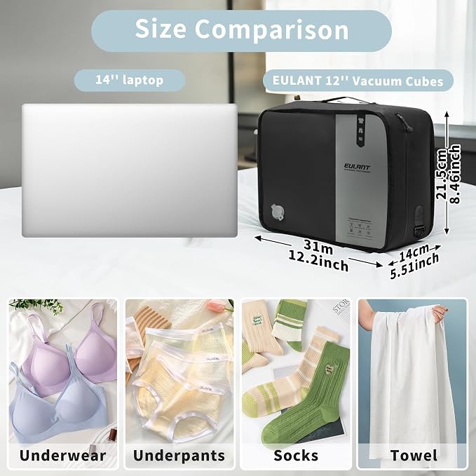 Reusable Compression Small Packing Cubes for Women Underclothes,Professional IP67 Vacuum Bags for Underwear,briefs,Socks etc.Packing Cubes for Suitcases Luggage for Travel Trip(12 inches,No Pump) - Image 2
