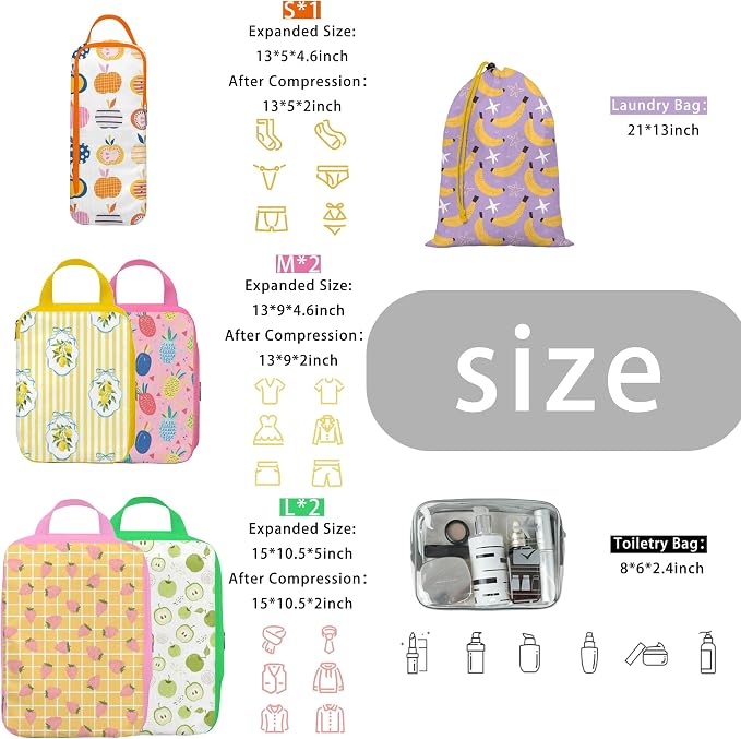 8 Pcs Compression Packing Cubes for Travel, Lightweight Waterproof Luggage Organizer Bags Set, Washable Packaging Cubes for Women Backpack Carry-On Suitcases - Image 3