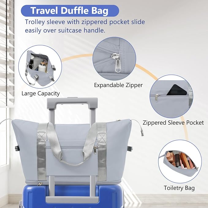 20 Inch Carry On Luggage 3 Piece Set, ABS Hard-side Lightweight Suitcase with a Travel Duffel & a Toiletry, Durable Spinner Wheels Luggage for Business Trip & Weekend Getaway, Dazzling Blue - Image 5