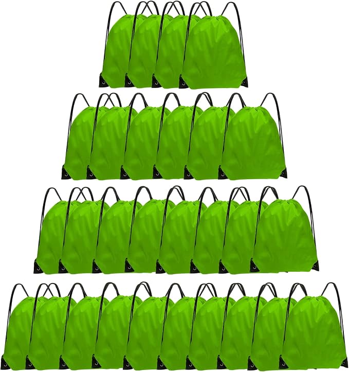 Grneric Drawstring Bags 28 PCS Drawstring Backpack Bulk String Backpack Cinch Bag Sackpack for Men Women Gym (Green) by Grneric
