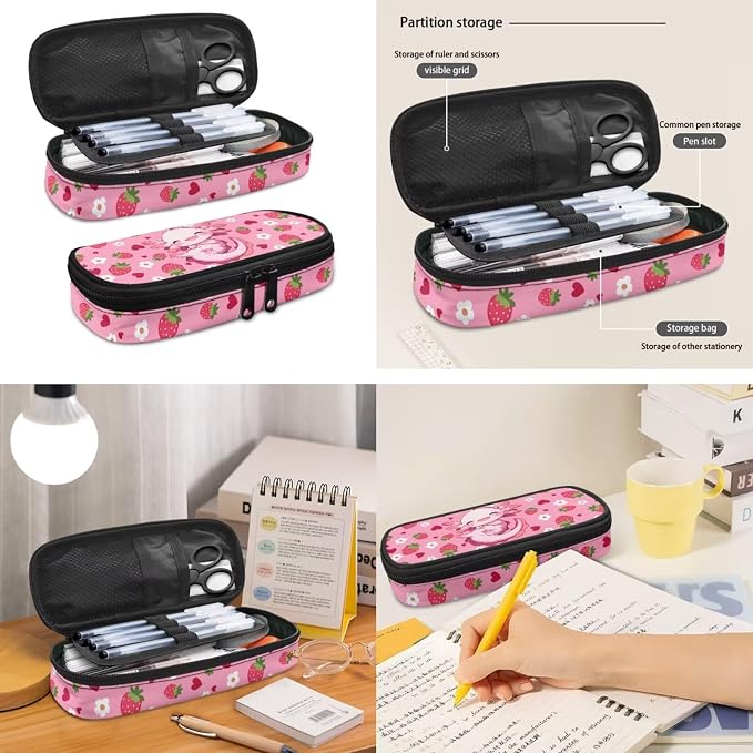 Cute School Backpack for Girls, Kids Strawberry Axolotl Backpack School Bookbags with Insulated Lunch Box Pencil Case 3 in 1, Lightweight School Bag - Image 4