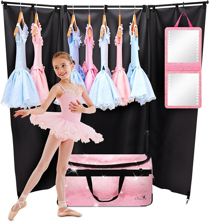 Dance Bag with Garment Rack and Curtain, 23" Rolling Dance Competition Duffle Bag with Garment Rack | Portable Dance Changing Room Suitcase for Dancers Athlete Livestreamer Cheerleaders by Omidel