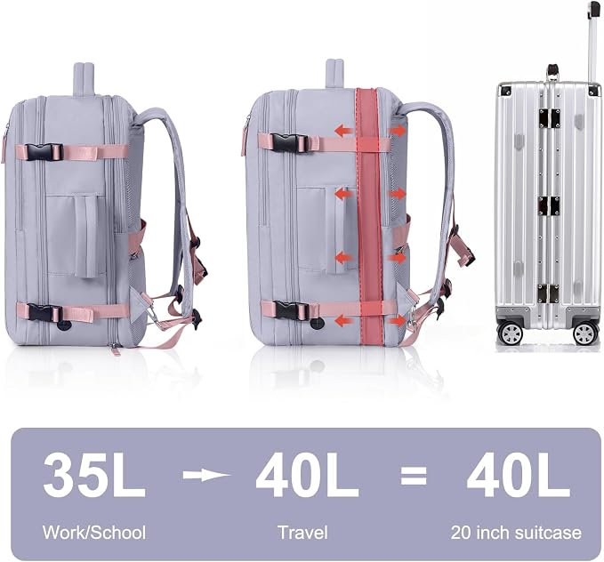 Hanples Travel Backpack for Women, 17 Inch Waterproof Laptop Backpack | 40L Large Carry on Backpack, TSA Flight Approved Anti Theft Travel Bag, Casual Daypack with 2 Toiletry Bags for Trips, Purple - Image 6