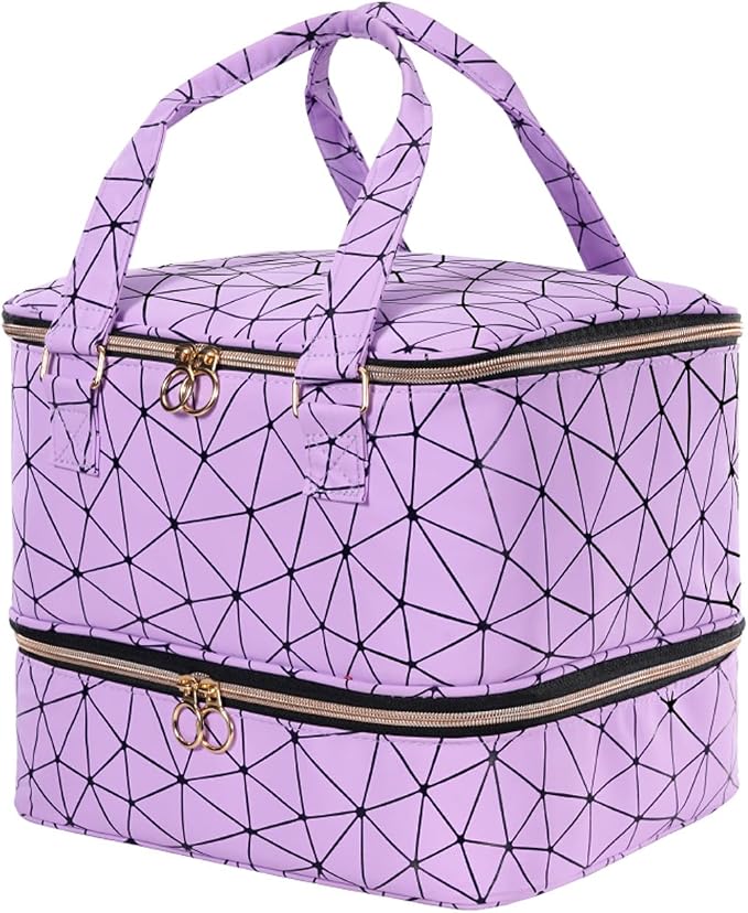 Uross Nail Polish Organizer Bag Holds 42 Bottles Nail Polish & Nail Lamp, Gel Nail Polish Organizers and Storage box for Nail Tech, Nail Kit Supplies Organizer Case - Purple by Uross