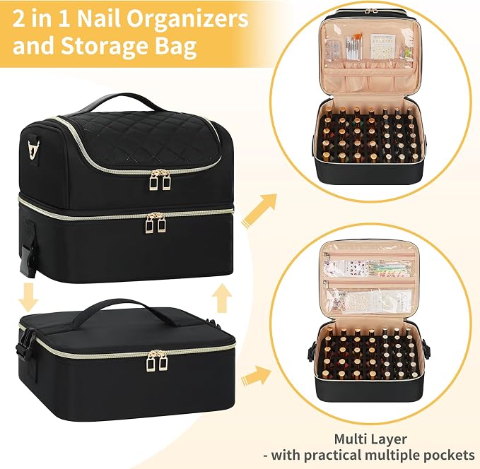 Nail Polish Organizer & Tattoo Travel Case - 3-Layer Nail Organizers and Storage Bag Holds 86-100+ Bottles, Portable Nail Supplies Organizer, Nail Tech Kit Box, Multi-Functional Cosmetic Case - Image 5