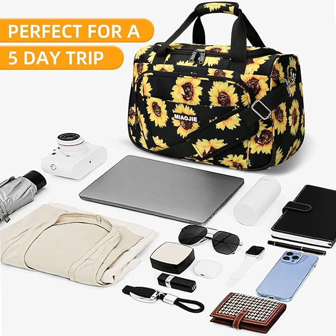 Underseat Carry On Luggage Lightweight Travel Tote Weekender Bag Overnight Duffle Bag for Travel, Travel Essentials Personal Item Travel Bag for Women and Men, Sunflower-16Inch - Image 3