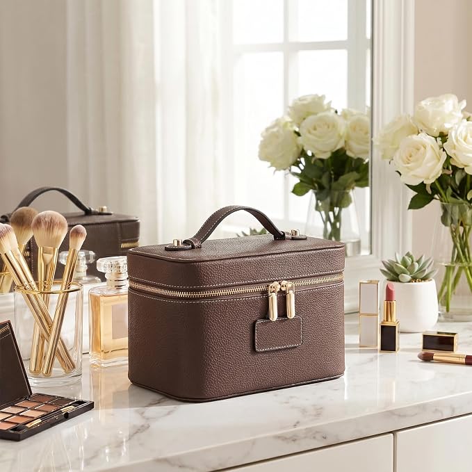Makeup Case for Women, Leather Makeup Bag Cosmetic Case with Removable Divider, Large Capacity Waterproof Portable Travel Toiletry Make up Organizer Case - Image 6