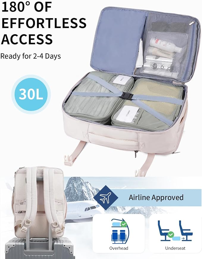 ECOHUB Carry On Travel Backpack, Expandable Airlines Personal Item Bag 18x14x8, Water Resistant 17 inch Laptop Backpack Flight Approved, 12 Pockets 30L Work Backpacks with Wet Pocket & Cable Slot - Image 2