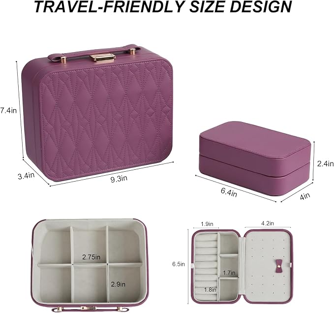Large Jewelry Case Organizer - Travel Jewelry Box and Portable Case, Burgundy Red - Image 7