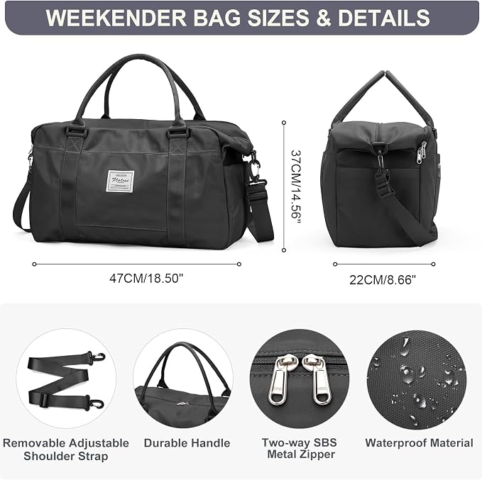 Travel Duffel Bag, Carry On Overnight Weekender Bags for Women | Travel Bag with Wet Pocket & Trolley Sleeve, For Spirit Airlines 18x14x8 Personal Item Bag - Image 3