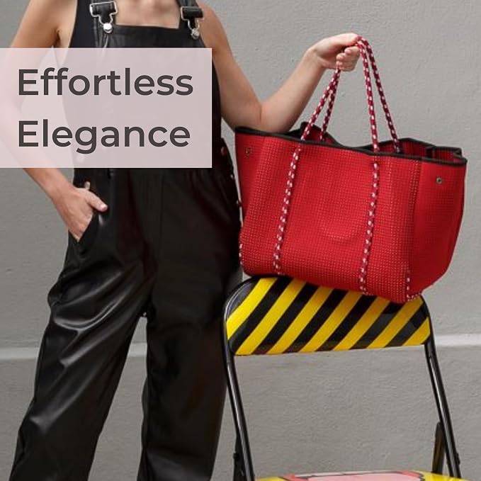POPUPS Large Neoprene Tote Bag for Women - Everyday Designer Handbag for Travel Work and Beach with Pockets and Zipper Pouch - Image 9