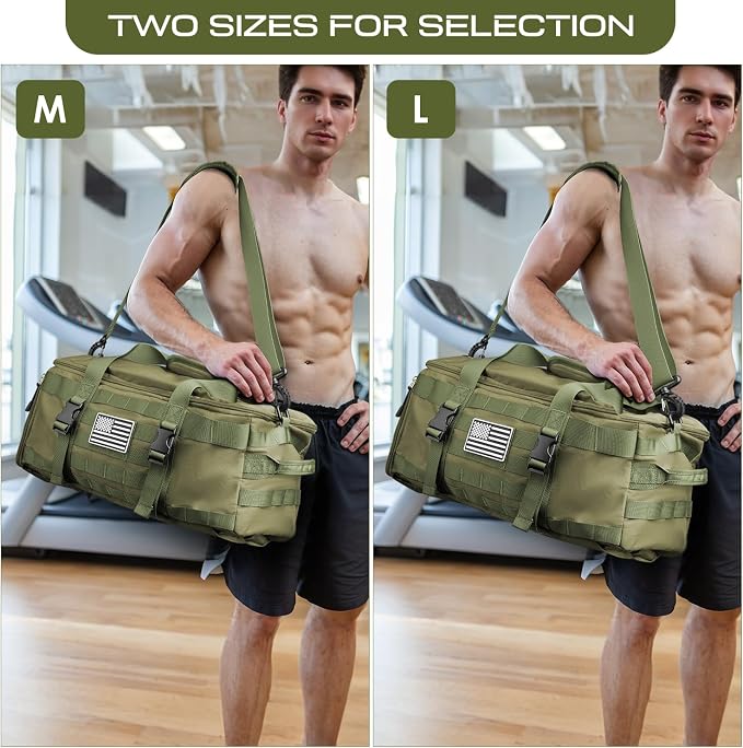 Gym Bags for Men, Large Tactical Duffle Backpack with Shoe Compartment, 3 in 1 Carry on Bag Travel Backpack with Wet Pocket, Weekender Overnight Range Bag for Workout Football Gym, Green - Image 2