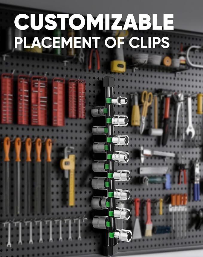 ALOANES 9PC Socket Organizer, Socket Rails Fit 1/2", 1/4" and 3/8" Drive | Heavy Duty ABS Socket Holders Hold up 129 Sockets for Toolbox Drawer Bags(Green) - Image 5
